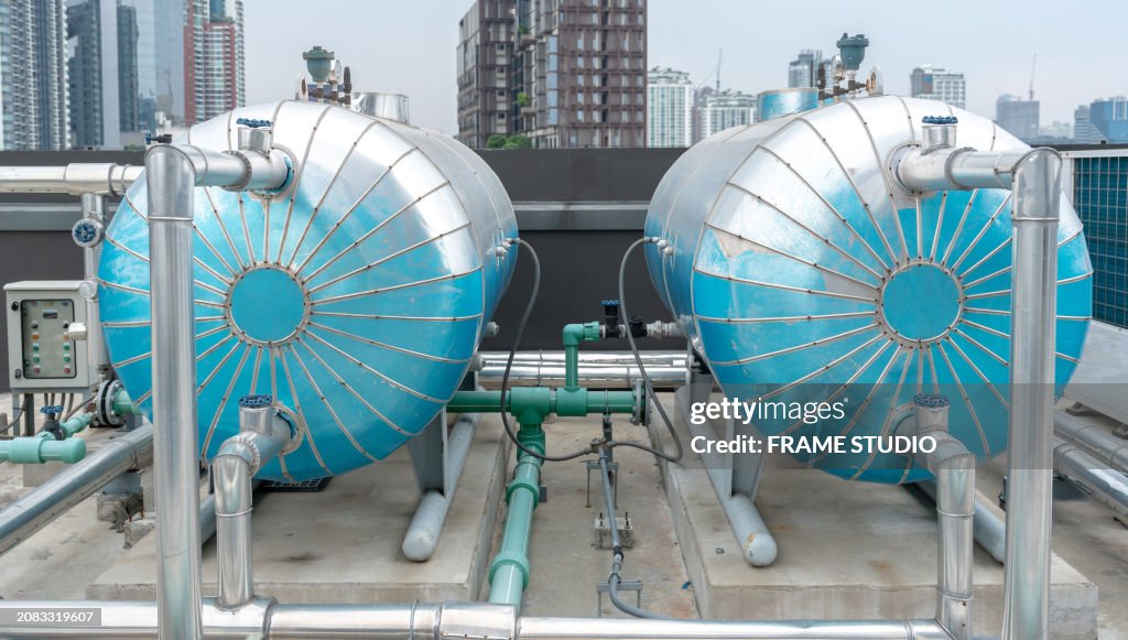 Cooling system pipeline on the top of building in bangkok