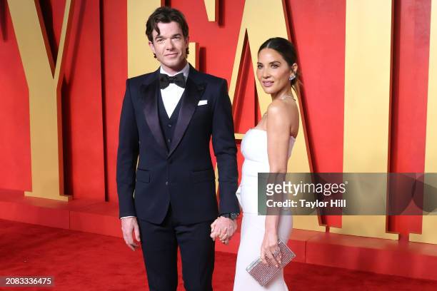 John Mulaney and Olivia Munn attend the 2024 Vanity Fair Oscar Party hosted by Radhika Jones at Wallis Annenberg Center for the Performing Arts on...
