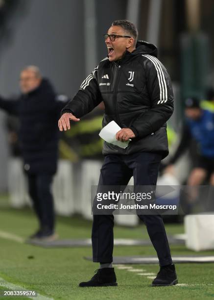 Marco Landucci Assistant coach of Juventus reacts during the Serie A TIM match between Juventus and Atalanta BC - Serie A TIM at Allianz Stadium on...