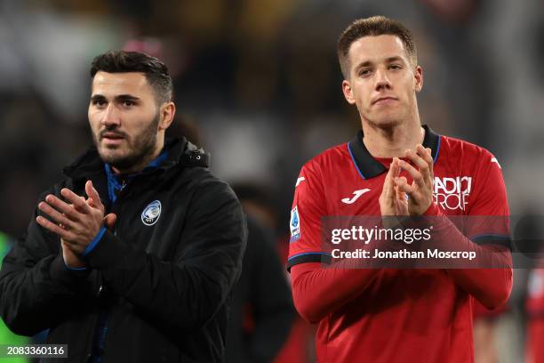 Sead Kolasinac and Mario Pasalic of Atalanta applaud the fans following the final whistle of the Serie A TIM match between Juventus and Atalanta BC -...