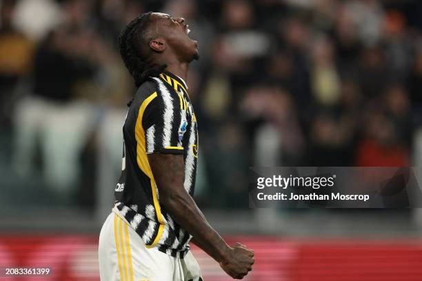 Moise Kean of Juventus reacts after missing a chance to score during the Serie A TIM match between Juventus and Atalanta BC - Serie A TIM at Allianz...