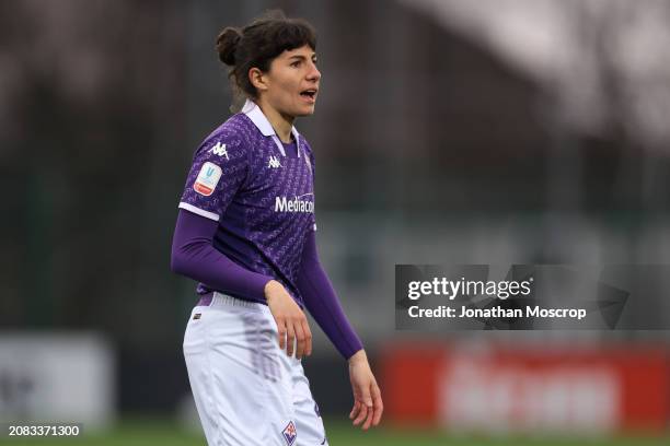 Norma Cinotti of ACF Fiorentina reacts during the Women's Coppa Italia semi final 2nd leg match between Juventus FC and ACF Fiorentina at Stadio...