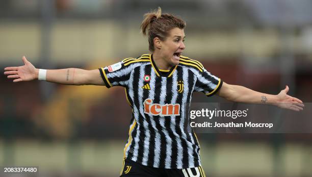 Cristiana Girelli of Juventus reacts during the Women's Coppa Italia semi final 2nd leg match between Juventus FC and ACF Fiorentina at Stadio...