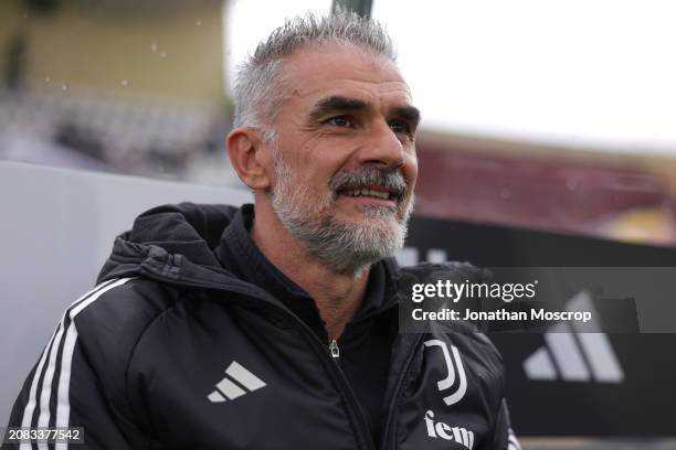 Giuseppe Zappella Head coach of Juventus reacts prior to kick off in the Women's Coppa Italia semi final 2nd leg match between Juventus FC and ACF...