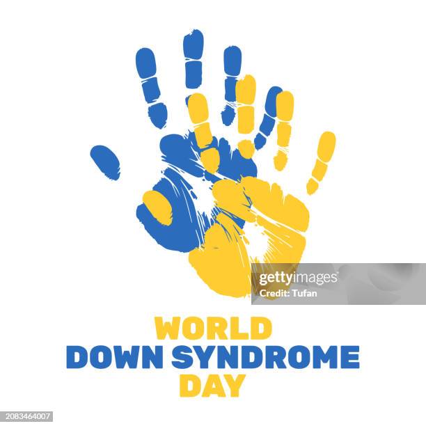 ilustraciones, imágenes clip art, dibujos animados e iconos de stock de diseño de banner del día mundial del síndrome de down - 21 de marzo, vector de mano, colores azul y amarillo - down's syndrome