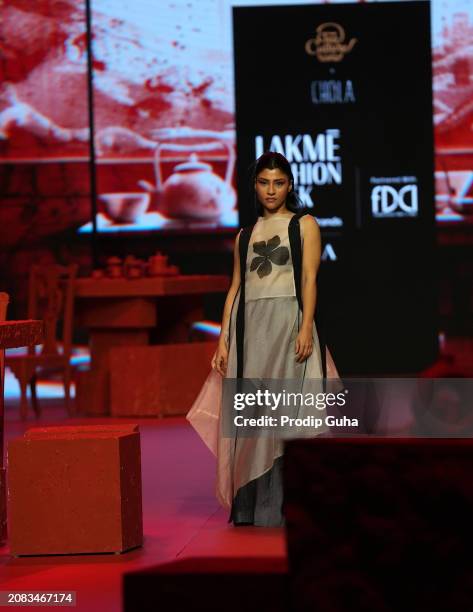 Konkona Sen Sharma walks the runway for designer Sohaya Misra creation at Lakme Fashion Week 2024 on March 14, 2024 in Mumbai, India.