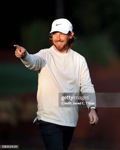 Tommy Fleetwood of England walks across the 10th hole during the first round of THE PLAYERS Championship on the Stadium Course at TPC Sawgrass on...