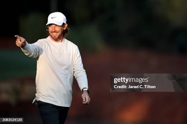 Tommy Fleetwood of England walks across the 10th hole during the first round of THE PLAYERS Championship on the Stadium Course at TPC Sawgrass on...