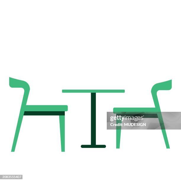 table and chairs icon. green silhouette. front side view. vector simple flat graphic illustration. isolated object on a white background. - chair stock illustrations