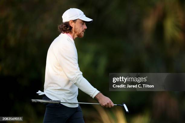 Tommy Fleetwood of England walks to the tenth green during the first round of THE PLAYERS Championship on the Stadium Course at TPC Sawgrass on March...