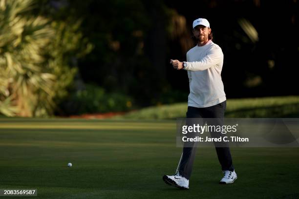 Tommy Fleetwood of England walks on the tenth green during the first round of THE PLAYERS Championship on the Stadium Course at TPC Sawgrass on March...