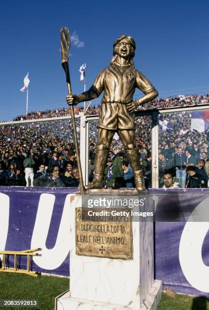 The statue of Fiorentina striker Gabriel Batistuta is pictured at a home match against Lazio on November 11th, 1995 in