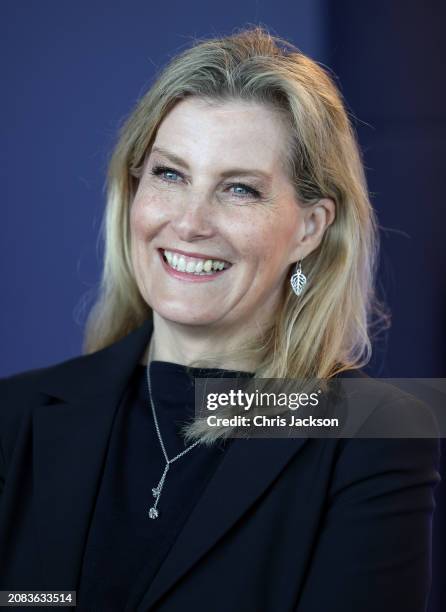 Sophie, Duchess of Edinburgh smiles as she attends the All England Open Badminton Championships with Prince Edward, Duke of Edinburgh on March 14,...