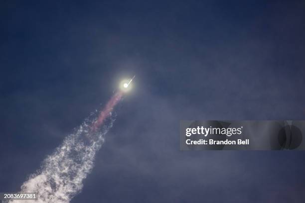 The SpaceX Starship Flight 3 Rocket launches at the Starbase facility on March 14, 2024 in Brownsville, Texas. The operation is SpaceX's third...
