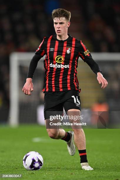 Alex Scott of Bournemouth in action during the Premier League match between AFC Bournemouth and Luton Town at Vitality Stadium on March 13, 2024 in...