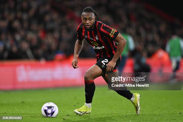 Antoine Semenyo of Bournemouth in action during the Premier League match between AFC Bournemouth and Luton Town at Vitality Stadium on March 13, 2024...