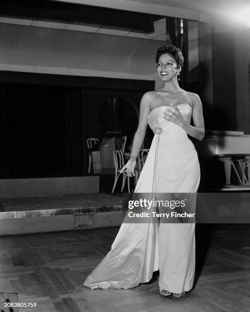 American actress and singer Dorothy Dandridge during rehearsal for a performance at the Savoy Hotel in London, April 1956.