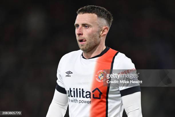 Jordan Clark of Luton Town looks on during the Premier League match between AFC Bournemouth and Luton Town at Vitality Stadium on March 13, 2024 in...