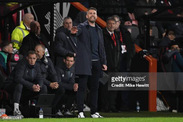 Luton manager Rob Edwards looks on during the Premier League match between AFC Bournemouth and Luton Town at Vitality Stadium on March 13, 2024 in...