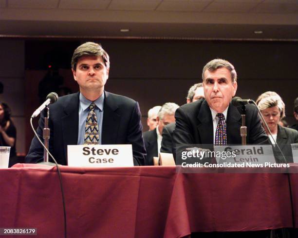 America Online Chairman Steve Case and Time Warner Chairman Gerald M Levin testify at an 'en banc' hearing, before the US Federal Communications...