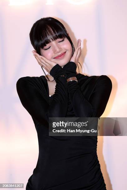 Lisa aka Lalisa Manoban of girl group BLACKPINK is seen at the BULGARI Studio opening party at Walkerhill Hotel on March 14, 2024 in Seoul, South...