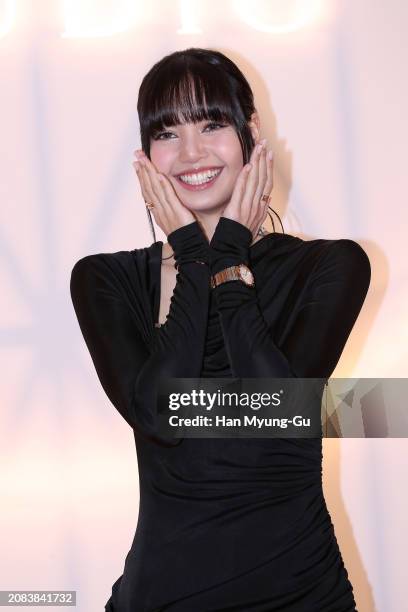 Lisa aka Lalisa Manoban of girl group BLACKPINK is seen at the BULGARI Studio opening party at Walkerhill Hotel on March 14, 2024 in Seoul, South...