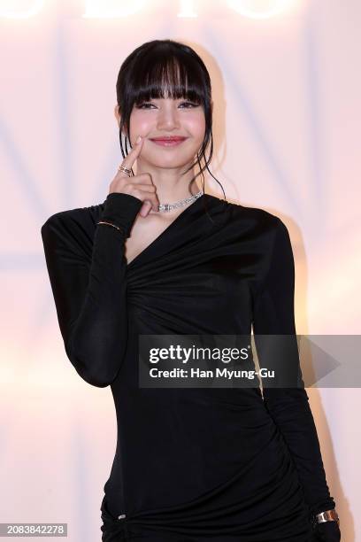 Lisa aka Lalisa Manoban of girl group BLACKPINK is seen at the BULGARI Studio opening party at Walkerhill Hotel on March 14, 2024 in Seoul, South...