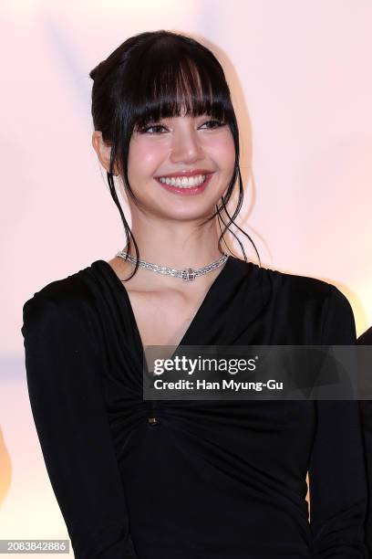 Lisa aka Lalisa Manoban of girl group BLACKPINK is seen at the BULGARI Studio opening party at Walkerhill Hotel on March 14, 2024 in Seoul, South...