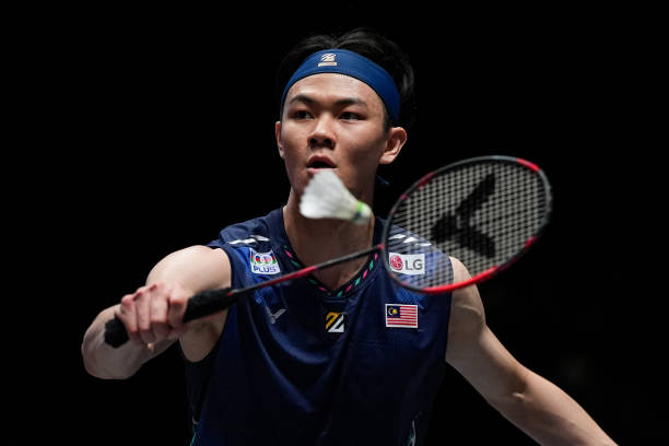 Lee Zii Jia of Malaysia competes in the Men's Singles Second Round match against Loh Kean Yew of Singapore during day three of the Yonex All England Open 2024.