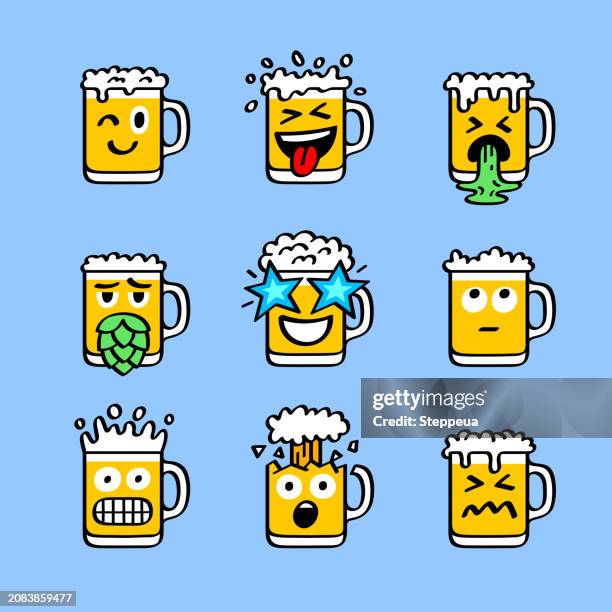 beer emojis set 4 - mind blown stock illustrations