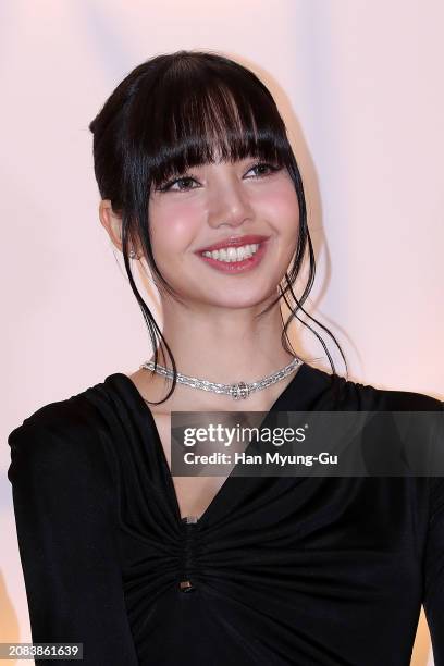 Lisa aka Lalisa Manoban of girl group BLACKPINK is seen at the BULGARI Studio opening party at Walkerhill Hotel on March 14, 2024 in Seoul, South...