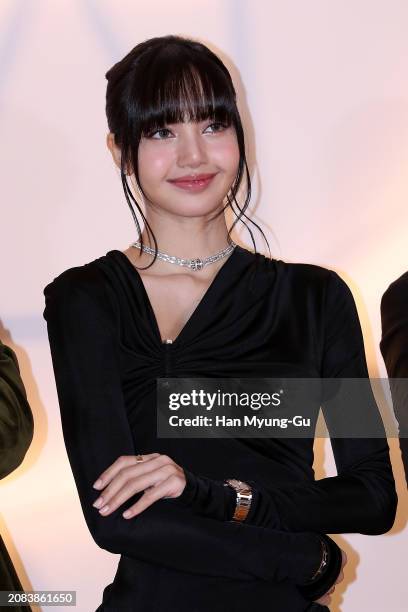 Lisa aka Lalisa Manoban of girl group BLACKPINK is seen at the BULGARI Studio opening party at Walkerhill Hotel on March 14, 2024 in Seoul, South...