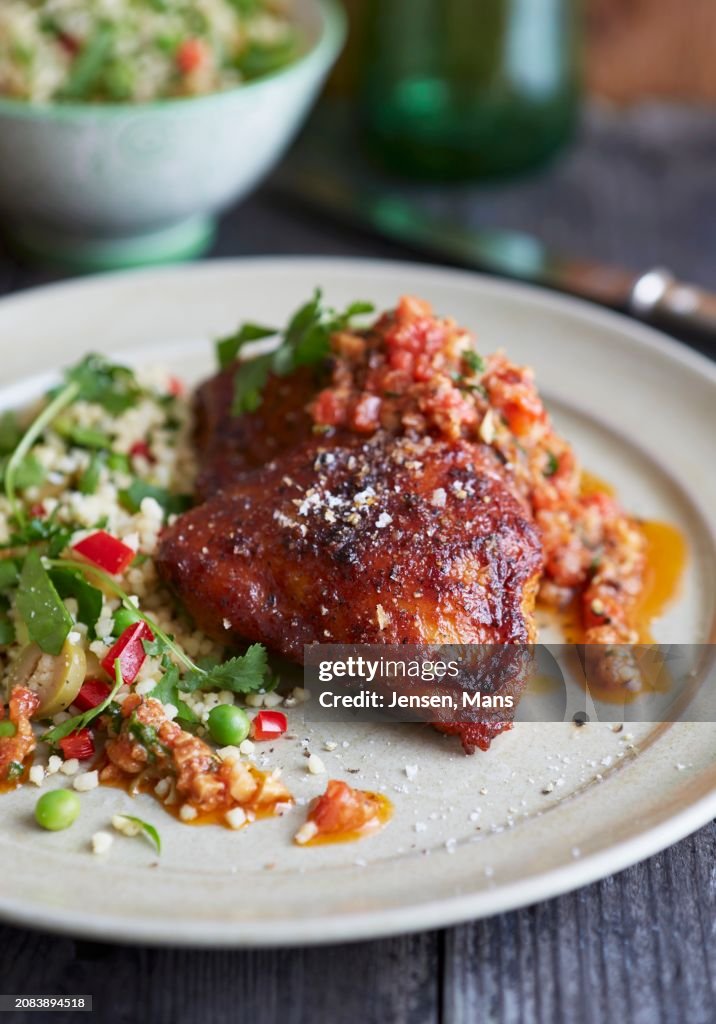 Bbq chicken salbitxada couscous