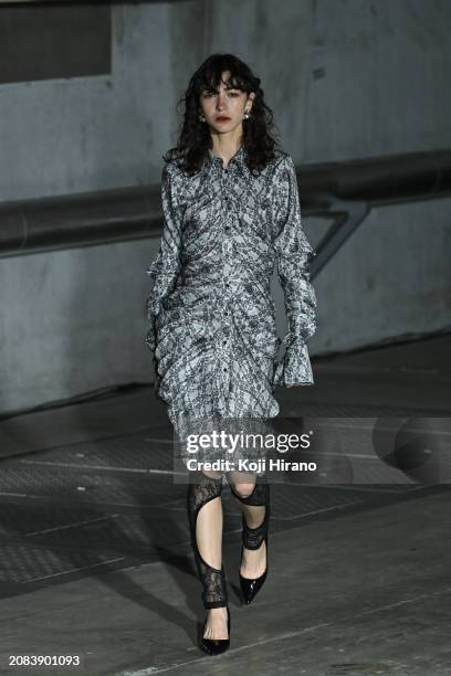 Model walks the runway in a design by AKIKOAOKI during the Rakuten Fashion Week TOKYO 2024 A/W on March 14, 2024 in Tokyo, Japan.