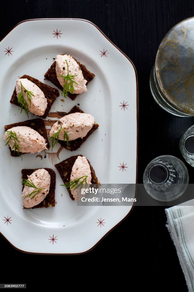 Smoked salmon mousse on rye bread