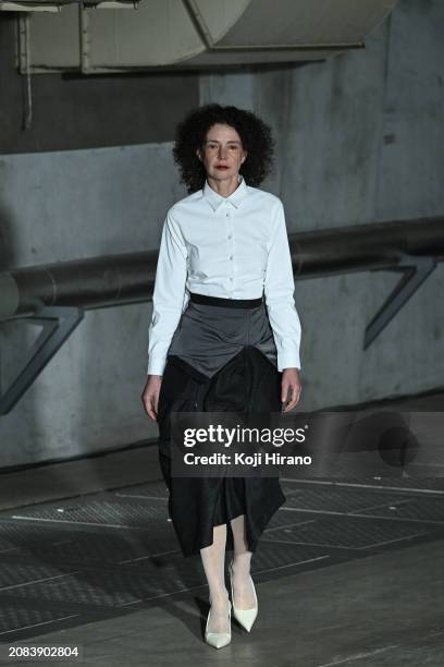 Model walks the runway in a design by AKIKOAOKI during the Rakuten Fashion Week TOKYO 2024 A/W on March 14, 2024 in Tokyo, Japan.