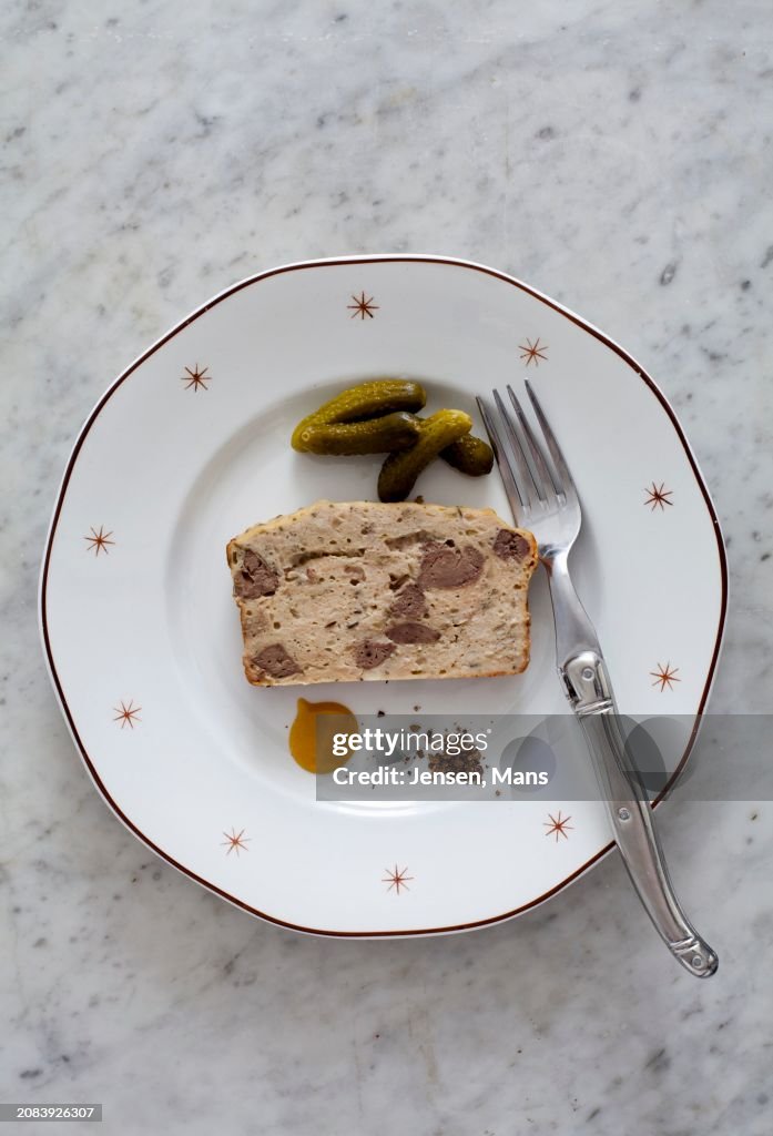 Chicken liver terrine with pickled gherkins for Christmas
