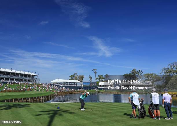 Ryan Fox of New Zealand plays his tee shot on the 17th hole which he holed in one with during the first round of THE PLAYERS Championship on the...