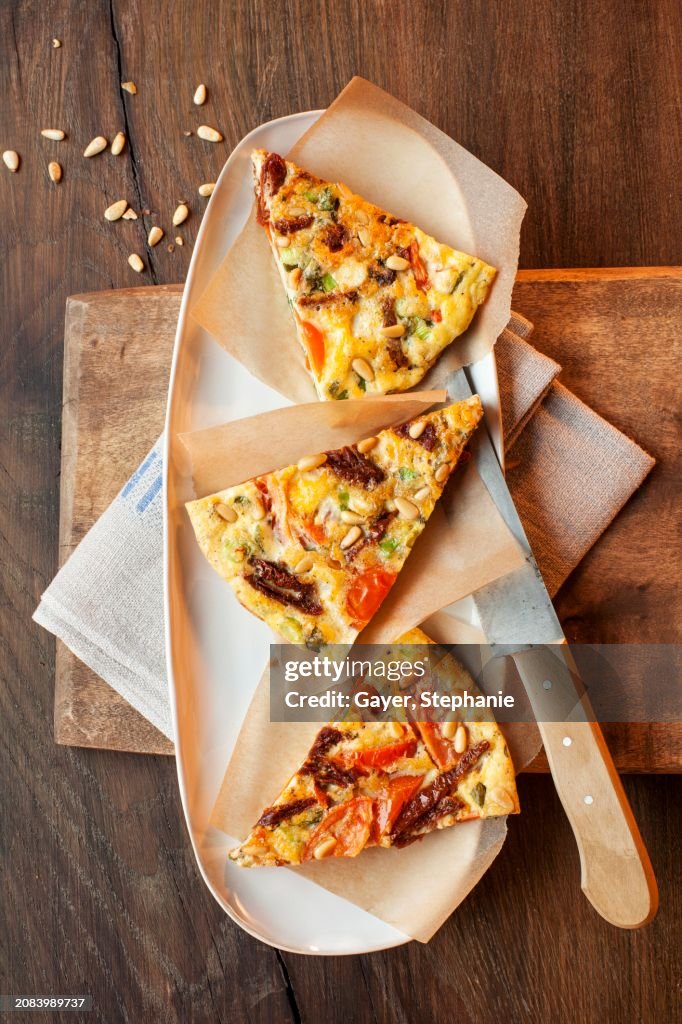 Tomato and basil frittata with pine nuts