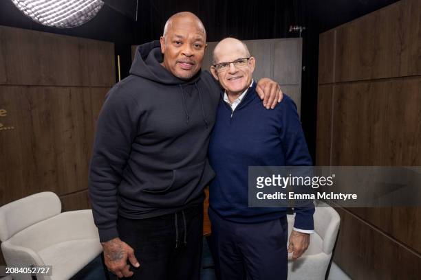 RDr. Dre and Scott Greenstein, SiriusXM’s President and Chief Content Officer are seen on SiriusXM's 'This Life of Mine with James Corden' at...