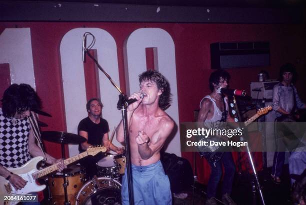 The Rolling Stones performing live at the 100 Club in London's Oxford Street venue. They were billed as 'Diz And The Doormen'. May 31 1982.