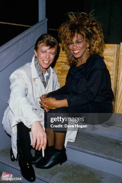 Tina Turner and David Bowie backstage at the NEC Birmingham during her Foreign Affair Farewell Tour January 1990.