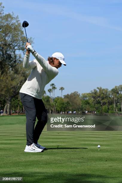 Tommy Fleetwood of England plays his shot from the ninth teeduring the first round of THE PLAYERS Championship on the Stadium Course at TPC Sawgrass...