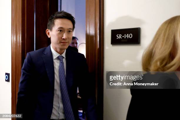 Shou Zi Chew, CEO of TikTok, departs from the office of Sen. John Fetterman at the Russell Senate Office Building on March 14, 2024 in Washington,...