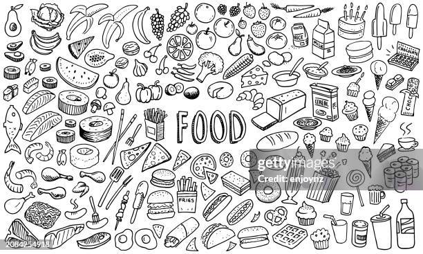 stockillustraties, clipart, cartoons en iconen met fun food sketchy doodles - dranken en maaltijden