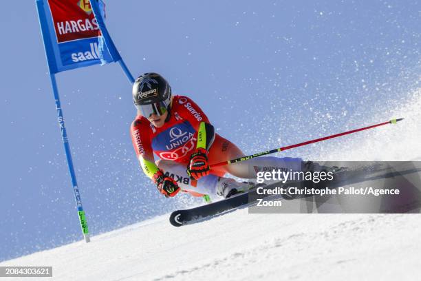 Lara Gut-behrami of Team Switzerland in action during the Audi FIS Alpine Ski World Cup Finals Women's Giant Slalom on March 17, 2024 in Saalbach...