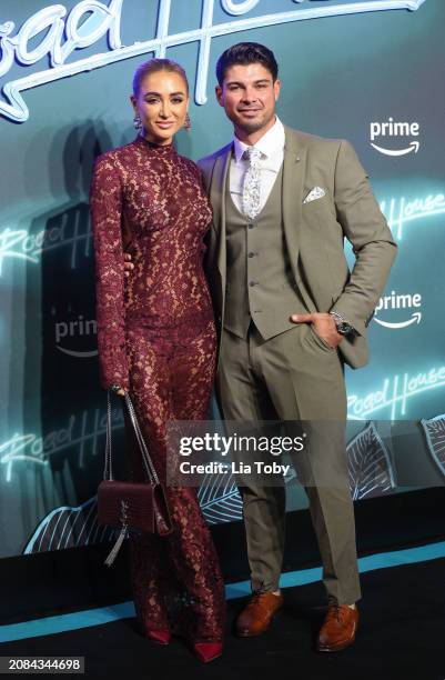 Georgia Harrison and Anton Danyluk attend the UK special screening of "Road House" at The Curzon Mayfair on March 14, 2024 in London, England.