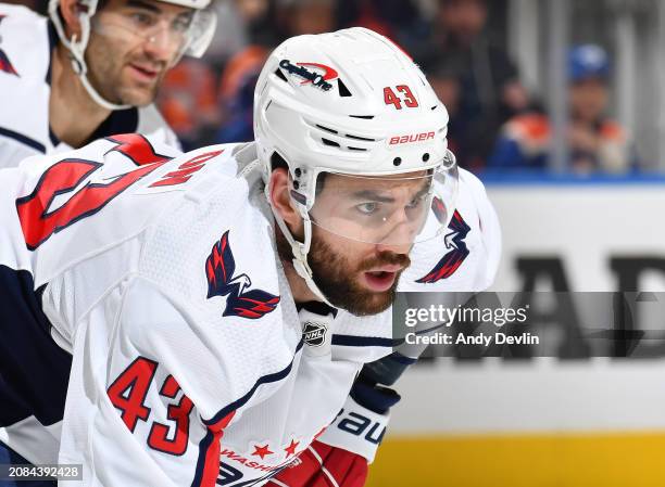 Tom Wilson of the Washington Capitals in action during the game against the Edmonton Oilers at Rogers Place on March 13 in Edmonton, Alberta, Canada.