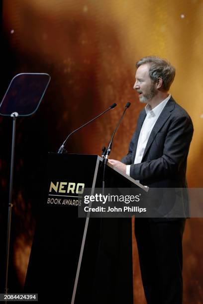 Winner of the 2023 Nero Gold Prize, Book of the Year Paul Murray pictured onstage at the 2023 Nero Book Awards at HERE at Outernet London on March...