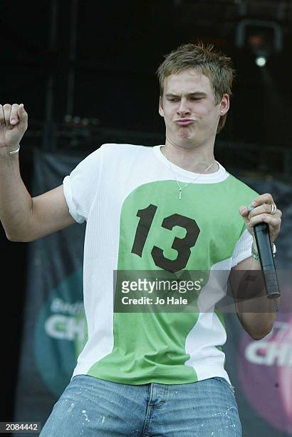 Lee Ryan from the boy band Blue performs live on stage at the 'Summer XS Festival' on June 15, 2003 at Milton Keynes Bowl, Milton Keynes, England.